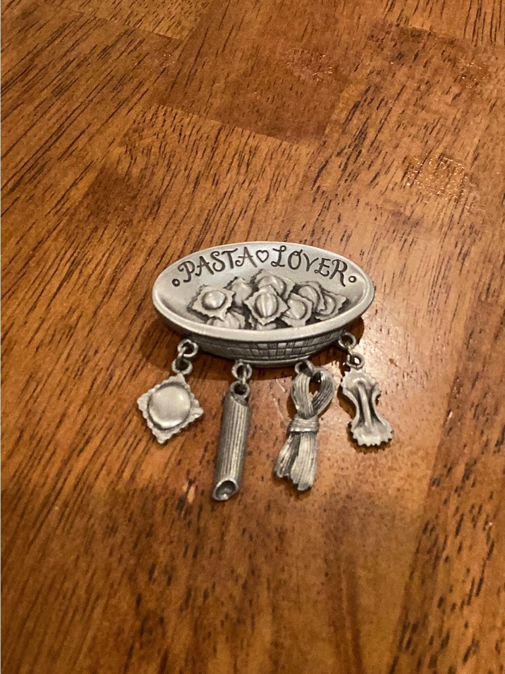 Vintage 80s Pasta Lover Silver-Tone Charm Brooch